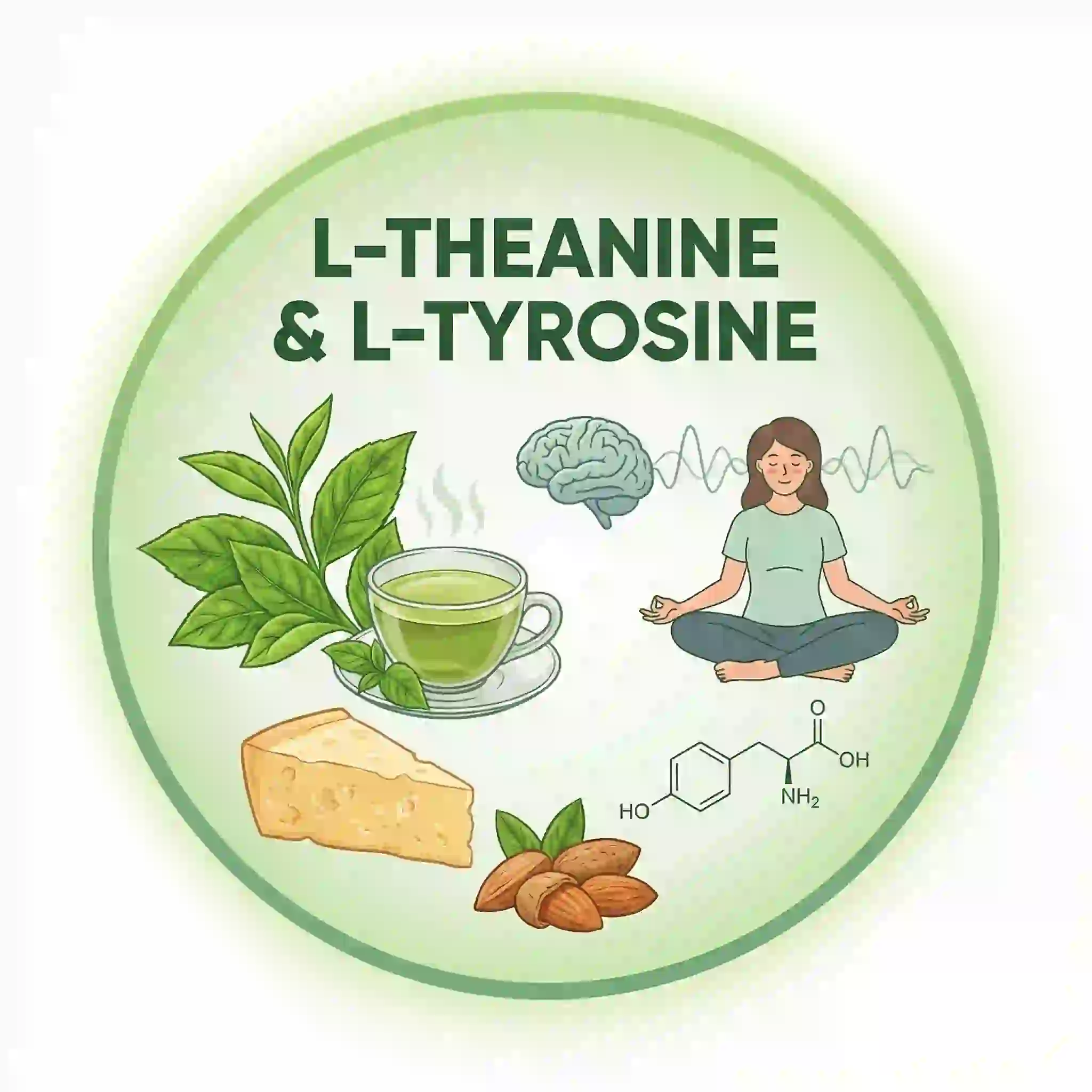 L-Theanine and L-Tyrosine Brain Savior ingredients illustration for calm focus